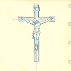 Rough Blue Pencil Sketch Crucifix Tattoo