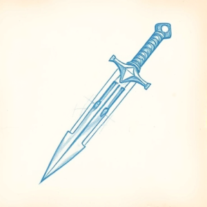 Rough Blue Pencil Sketch Dagger Tattoo