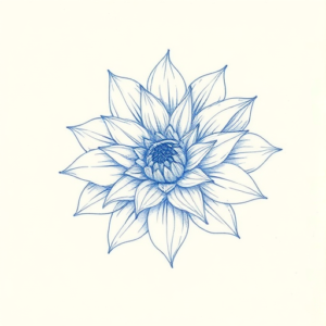 Rough Blue Pencil Sketch Dahlia Tattoo