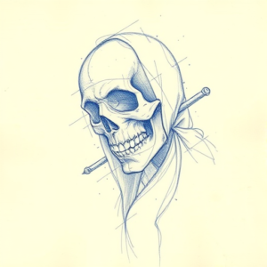 Rough Blue Pencil Sketch Death Tattoo