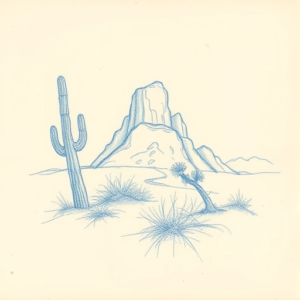 Rough Blue Pencil Sketch Desert Tattoo
