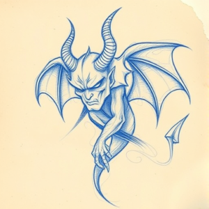 Rough Blue Pencil Sketch Devil Tattoo