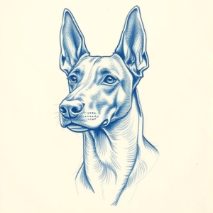 Rough Blue Pencil Sketch Doberman Tattoo