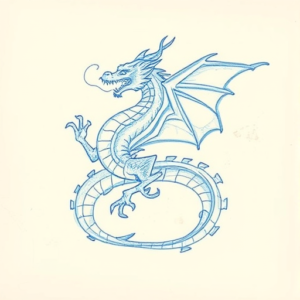 Rough Blue Pencil Sketch Dragon Tattoo