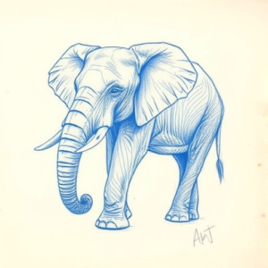 Rough Blue Pencil Sketch Elephant Tattoo