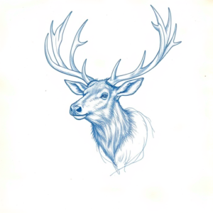 Rough Blue Pencil Sketch Elk Tattoo