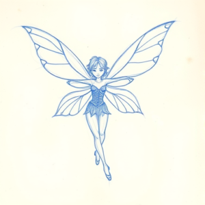 Rough Blue Pencil Sketch Fairy Tattoo