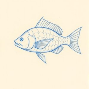 Rough Blue Pencil Sketch Fish Tattoo