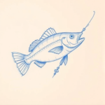 Rough Blue Pencil Sketch Fishing Tattoo