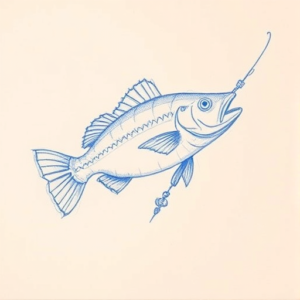 Rough Blue Pencil Sketch Fishing Tattoo