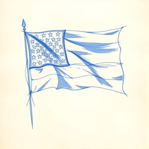 Rough Blue Pencil Sketch Flag Tattoo