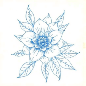Rough Blue Pencil Sketch Floral Tattoo