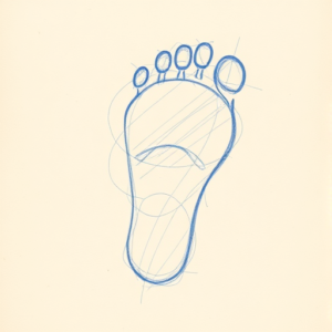 Rough Blue Pencil Sketch Footprint Tattoo