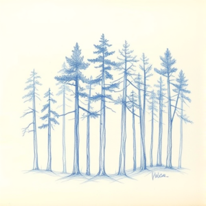Rough Blue Pencil Sketch Forest Tattoo