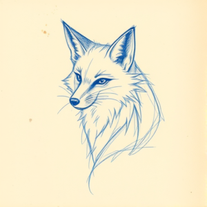 Rough Blue Pencil Sketch Fox Tattoo