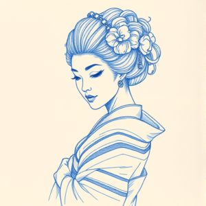 Rough Blue Pencil Sketch Geisha Tattoo