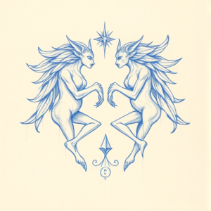 Rough Blue Pencil Sketch Gemini Tattoo