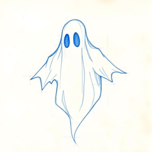 Rough Blue Pencil Sketch Ghost Tattoo