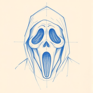 Rough Blue Pencil Sketch Ghostface Tattoo