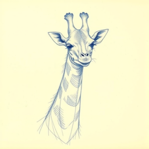 Rough Blue Pencil Sketch Giraffe Tattoo