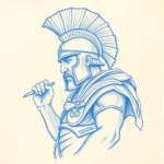 Rough Blue Pencil Sketch Gladiator Tattoo