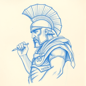 Rough Blue Pencil Sketch Gladiator Tattoo