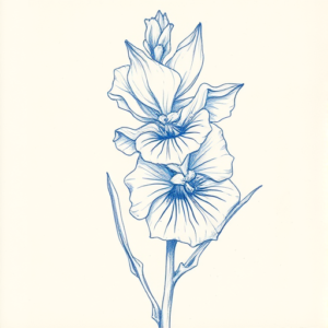Rough Blue Pencil Sketch Gladiolus Tattoo