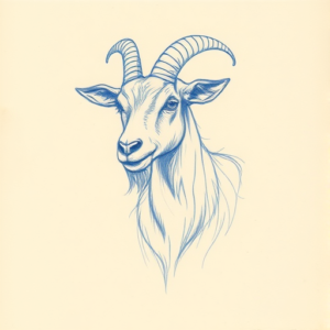Rough Blue Pencil Sketch Goat Tattoo