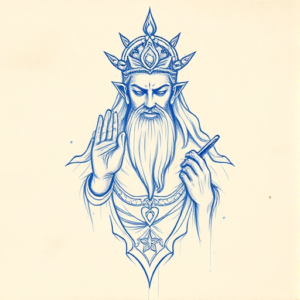 Rough Blue Pencil Sketch God Tattoo