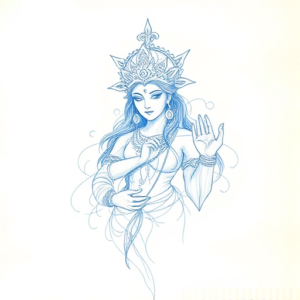 Rough Blue Pencil Sketch Goddess Tattoo