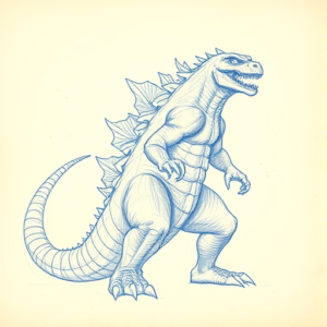 Rough Blue Pencil Sketch Godzilla Tattoo
