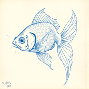 Rough Blue Pencil Sketch Goldfish Tattoo