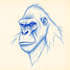 Rough Blue Pencil Sketch Gorilla Tattoo