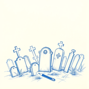 Rough Blue Pencil Sketch Graveyard Tattoo