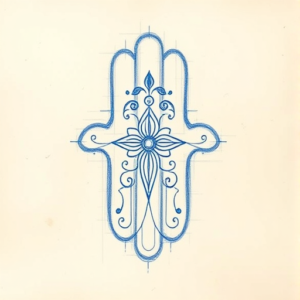Rough Blue Pencil Sketch Hamsa Tattoo