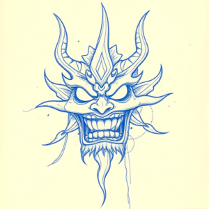 Rough Blue Pencil Sketch Hannya Tattoo