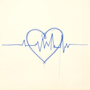 Rough Blue Pencil Sketch Heartbeat Tattoo