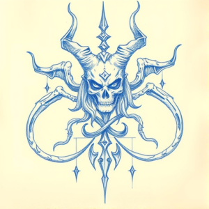 Rough Blue Pencil Sketch Hecate Tattoo