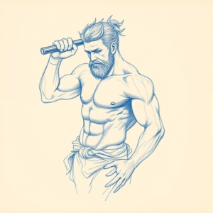 Rough Blue Pencil Sketch Hercules Tattoo