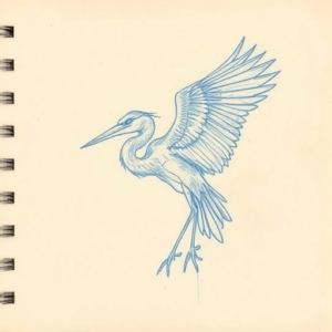 Rough Blue Pencil Sketch Heron Tattoo