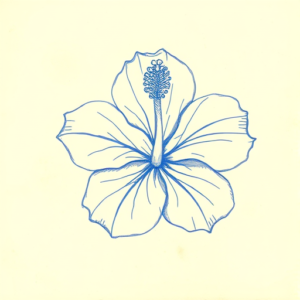 Rough Blue Pencil Sketch Hibiscus Tattoo