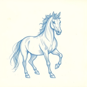 Rough Blue Pencil Sketch Horse Tattoo