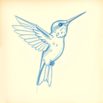 Rough Blue Pencil Sketch Hummingbird Tattoo