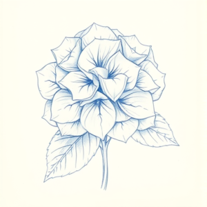 Rough Blue Pencil Sketch Hydrangea Tattoo