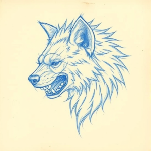 Rough Blue Pencil Sketch Hyena Tattoo