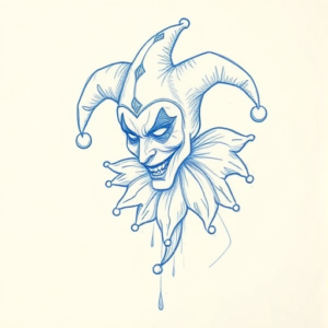 Rough Blue Pencil Sketch Jester Tattoo