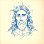 Rough Blue Pencil Sketch Jesus Tattoo