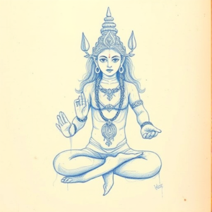 Rough Blue Pencil Sketch Kali Tattoo