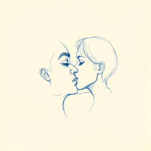 Rough Blue Pencil Sketch Kiss Tattoo
