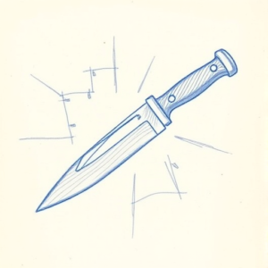 Rough Blue Pencil Sketch Knife Tattoo